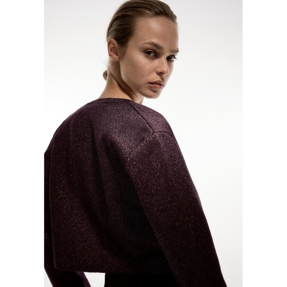 NWT Zara Size S Purple Shiny Knit Jacket - Picture 2 of 3